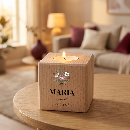 Teelichthalter aus Holz Mockup